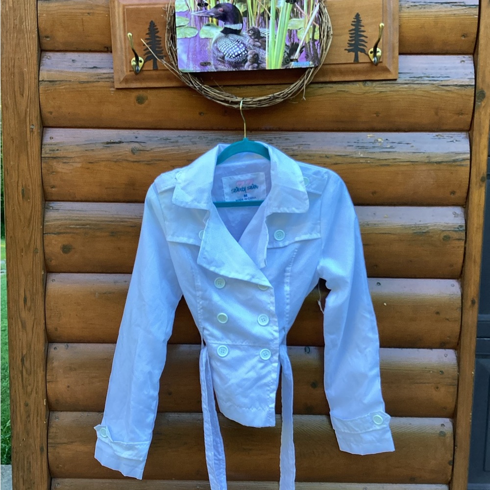 🏁White Double Breasted Cropped Trench Chic Blazer Size S/M